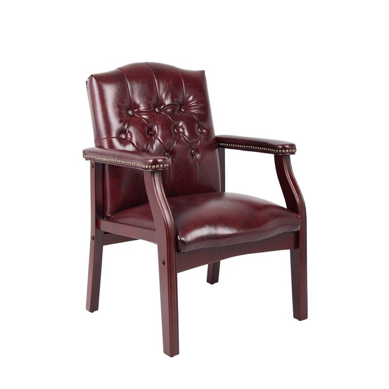 Oxblood Vinyl and Mahogany Traditional Guest Chair