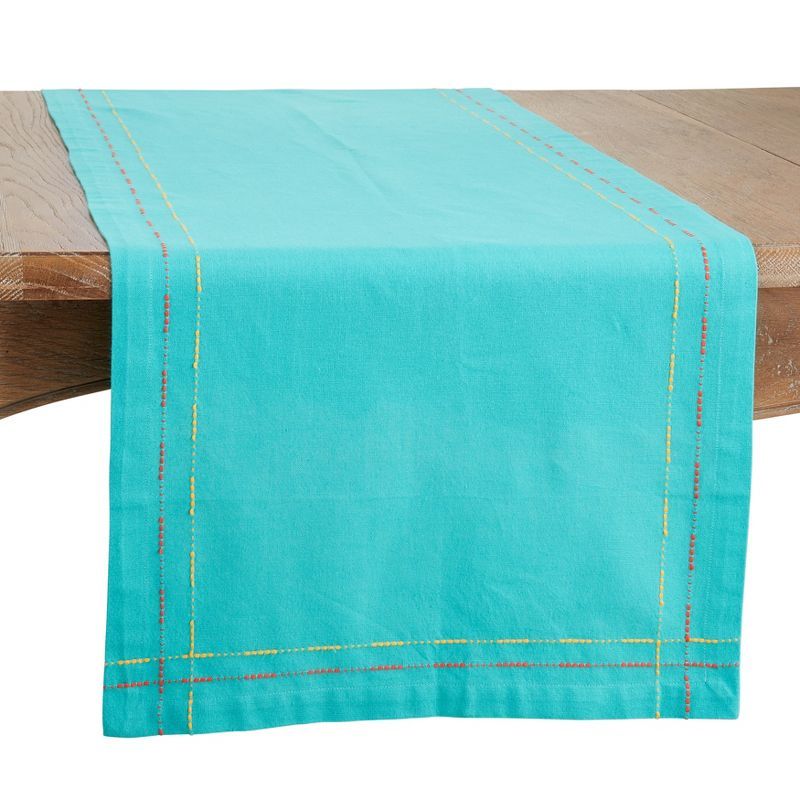 Turquoise Cotton Dobby Border Table Runner 18" x 72"