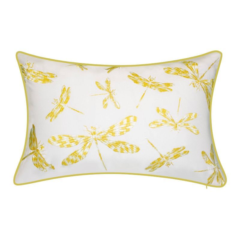 Citron Yellow and White Embroidered Dragonflies Rectangular Kids Pillow