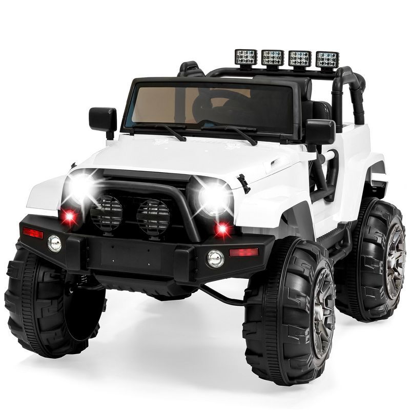 White 12V Kids Ride-On Truck with Remote Control and LED Lights