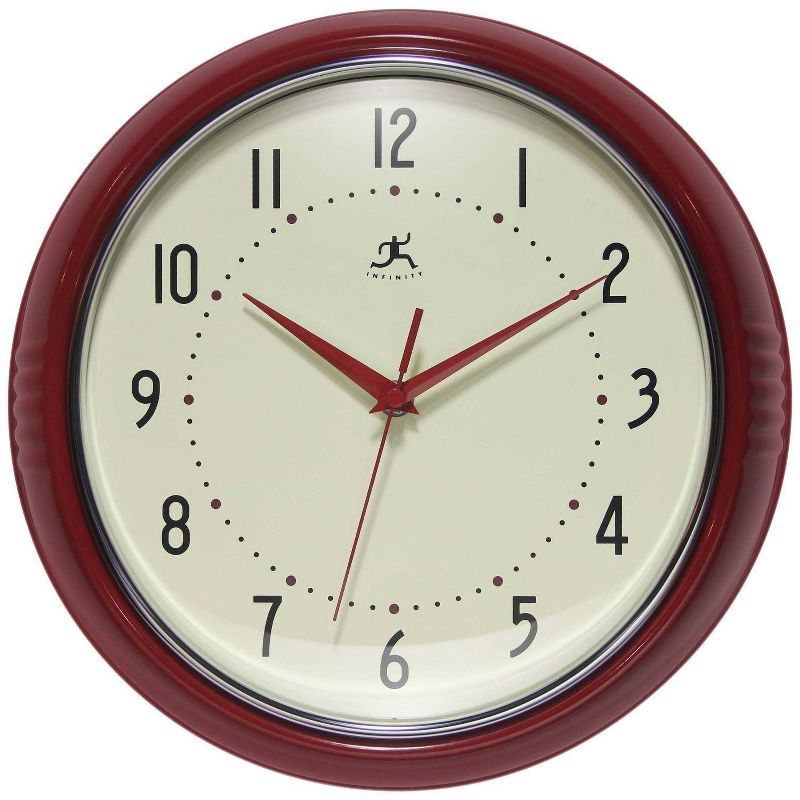 12" Retro Round Red Aluminum Wall Clock with Glass Cover