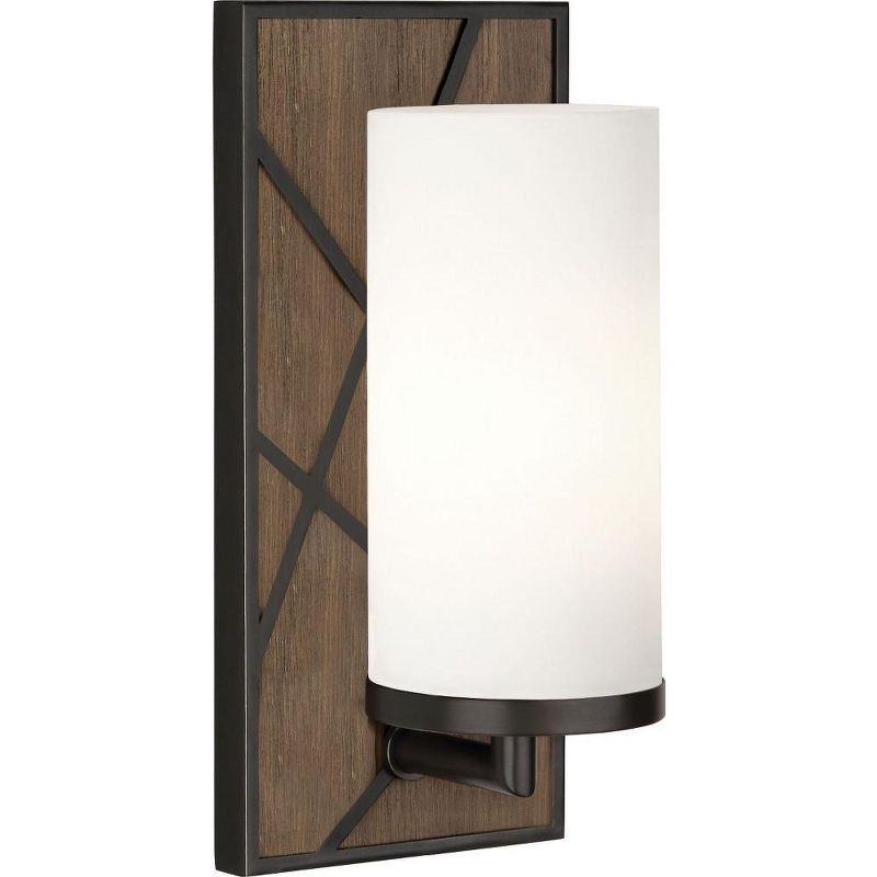 Black Cylinder Plug-In Electric Wall Sconce with Frosted Glass Shade