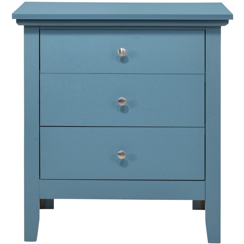 Teal 3-Drawer Solid Wood Nightstand with Nickel Hardware