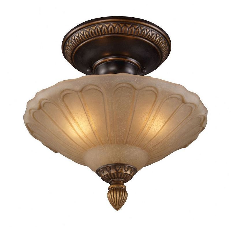 Golden Bronze 12" Glass Semi-Flush Mount Ceiling Light