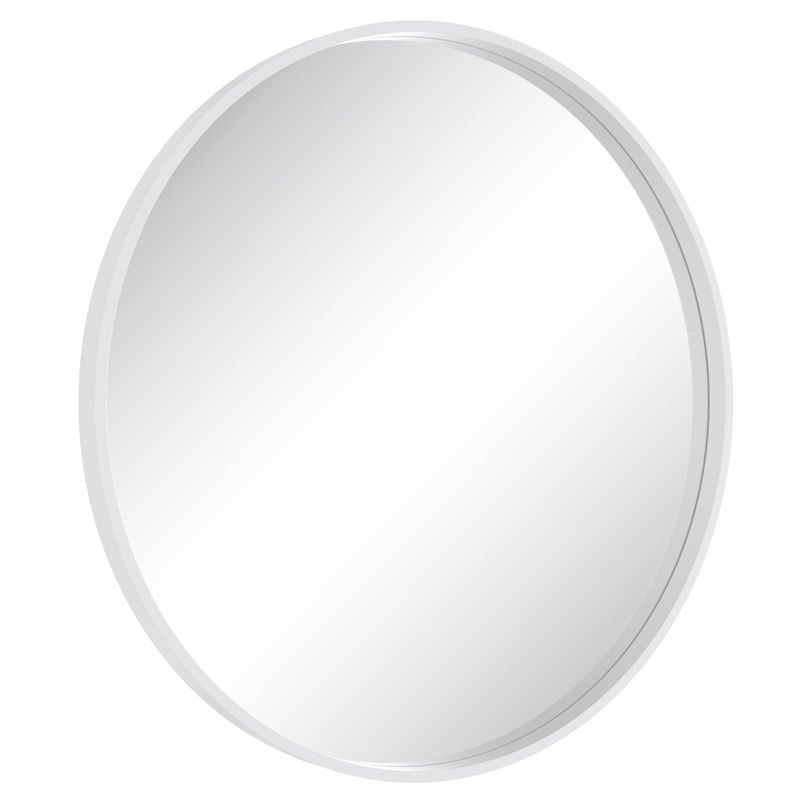 28" Distressed White Wood Framed Round Wall Mirror