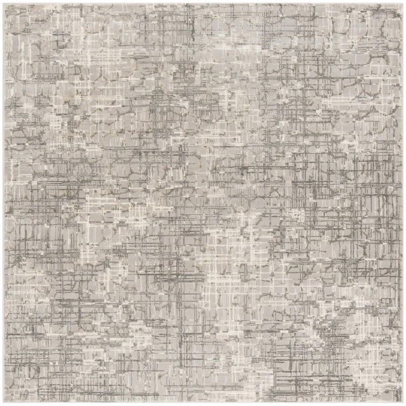 Gray Abstract Low Pile Square Area Rug