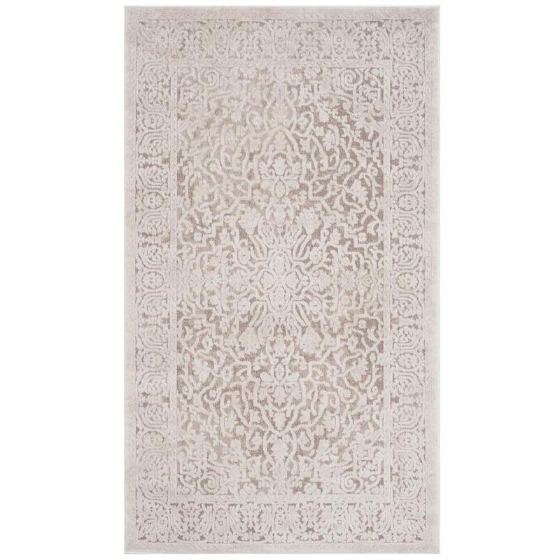 Beige Cream Floral Motif Synthetic Area Rug