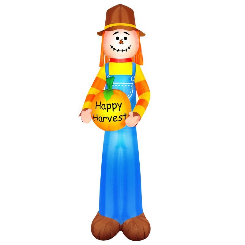 Multicolored Inflatable Harvest Scarecrow with Pumpkin, 7.5 ft Tall