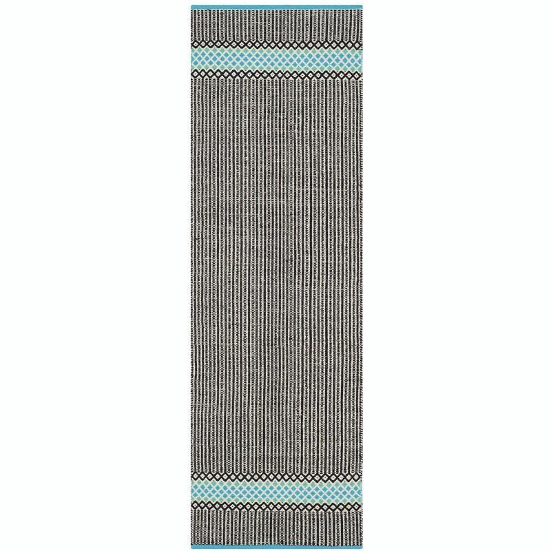 Turquoise Stripe 27" Hand-Woven Cotton Flatweave Runner Rug