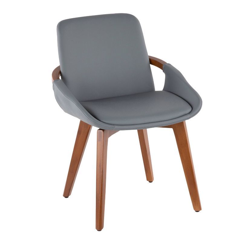 Cosmo Walnut Wood and Grey Faux Leather Arm Chair