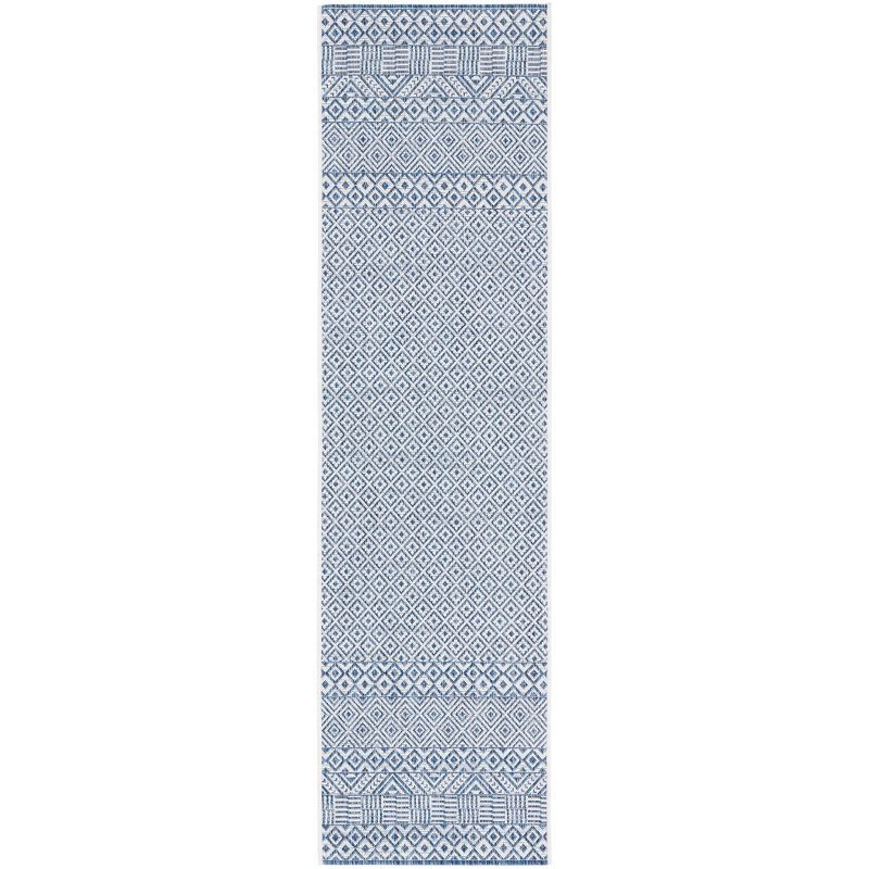 Blue and Navy Rectangular Washable Synthetic Area Rug