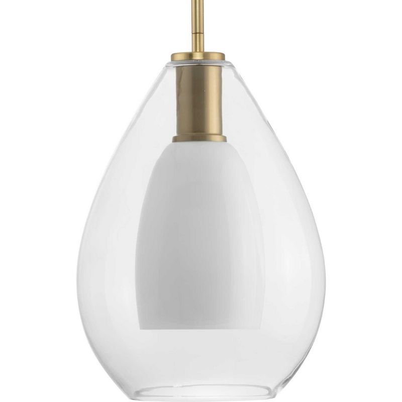 Carillon Brushed Gold Pendant with Clear and Opal Glass Shade