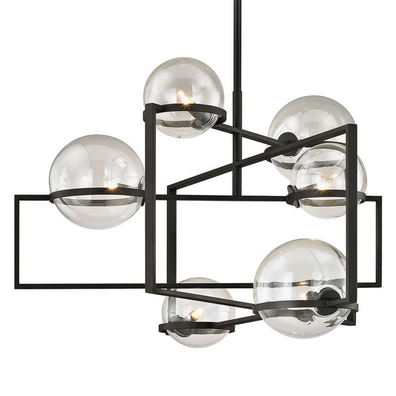 Elliot Textured Black Iron Globe Chandelier with Clear Glass Shades