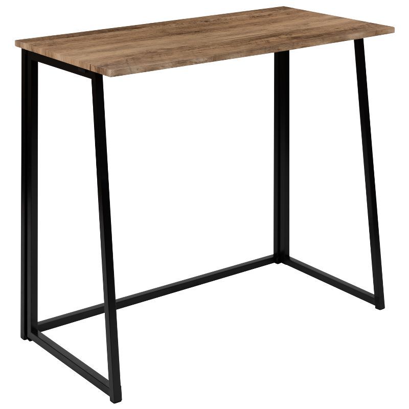 Small Rustic Natural Wood and Black Foldable Desk