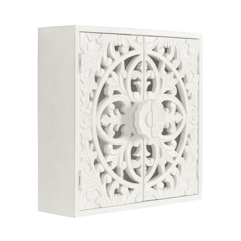 Saanvi White Hand-Carved Mango Wood Wall Cabinet