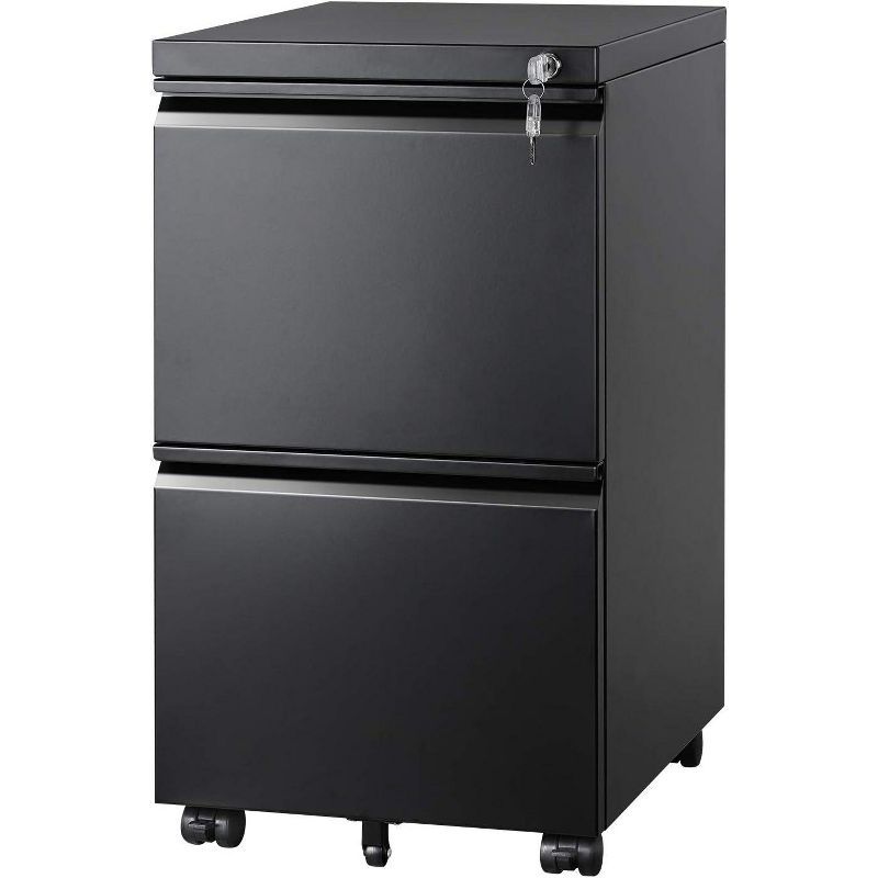 Black Mobile 2-Drawer Lockable Metal File Cabinet