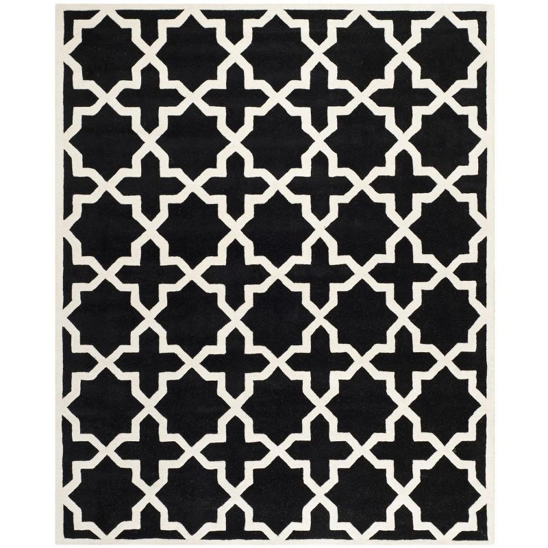 Black and Ivory Hand-Tufted Wool 9' x 12' Area Rug