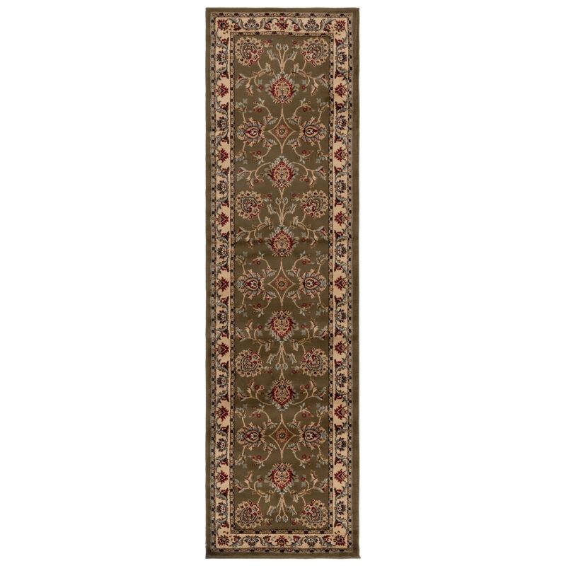 Safavid Style Green and Ivory Synthetic Runner Rug, 2'3" x 16'