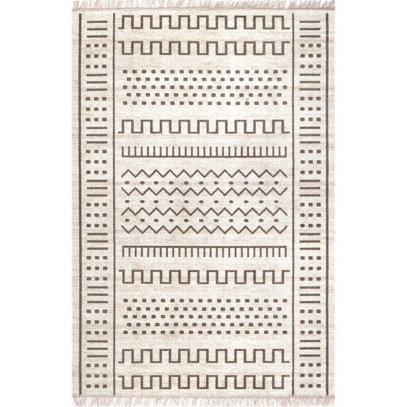 Beige Synthetic 4' x 6' Flat Woven Indoor/Outdoor Rug