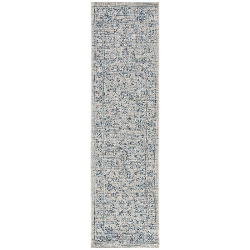 Grey/Navy Easy-Care Synthetic Indoor/Outdoor Runner Rug - 27"x6"