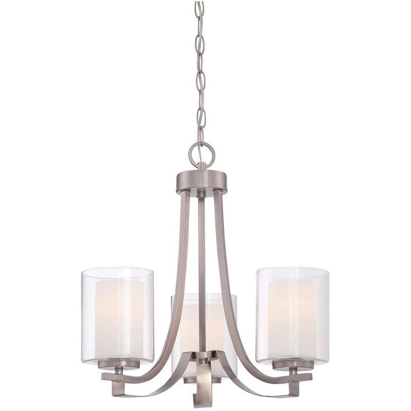 Brushed Nickel Mini 3-Light Chandelier with Etched Glass