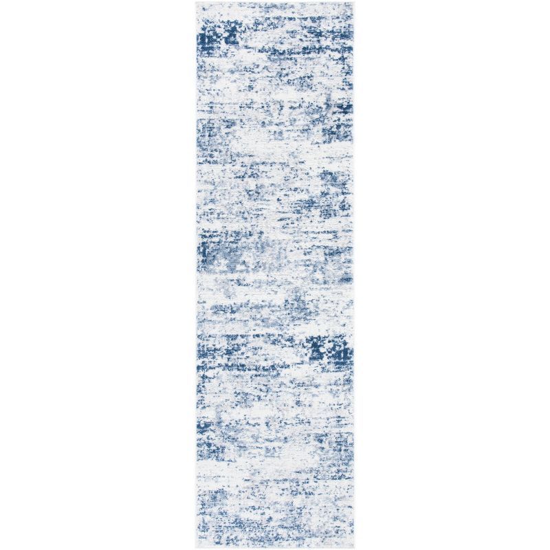 Ivory and Navy Abstract Runner Rug, 2'2" x 6' Synthetic