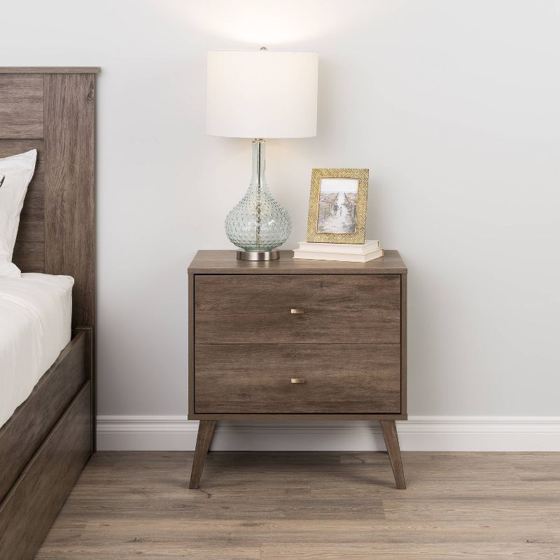 Drifted Gray Mid-Century Modern 2-Drawer Nightstand