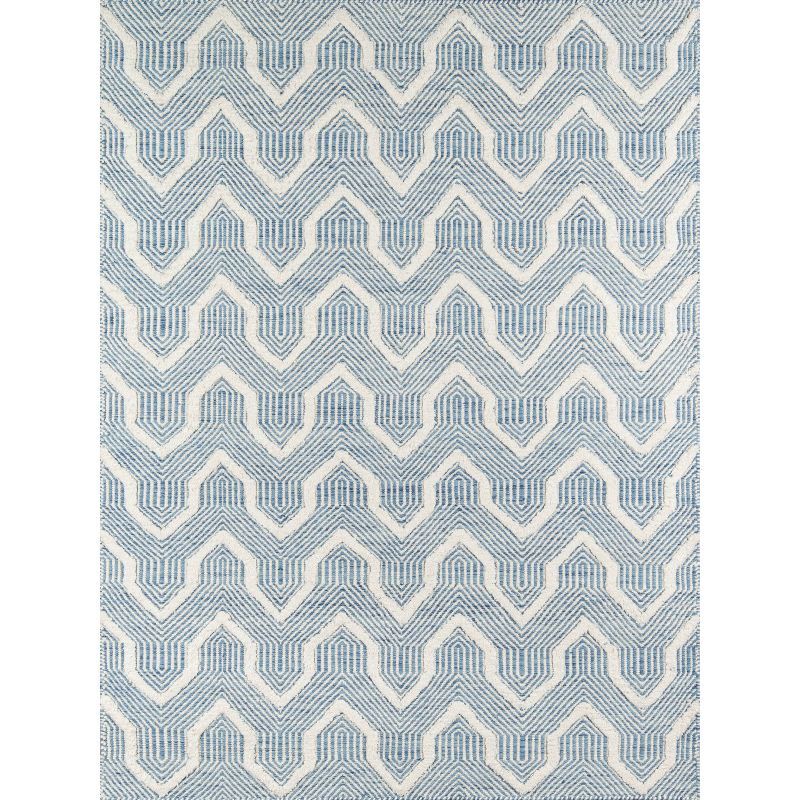 Skye Soft Blue Handwoven Geometric Wool Rug - 2' x 3'