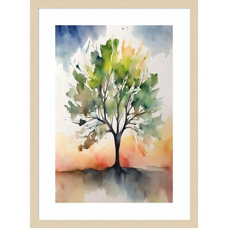 Svelte Natural Wood Framed Abstract Tree Print, 19 x 25 Inches