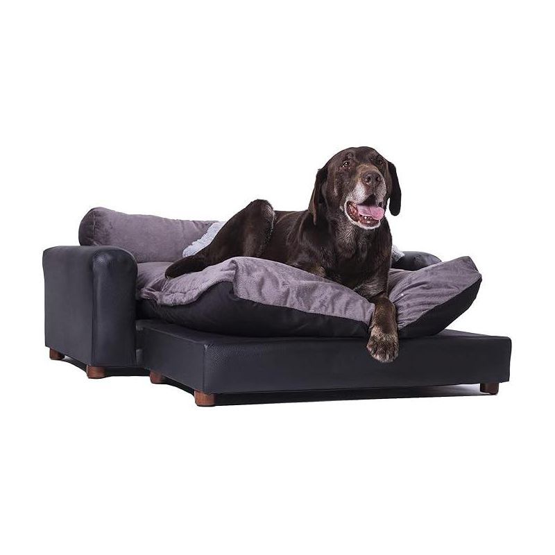 X-Large Charcoal Faux Leather Orthopedic Elevated Pet Sofa