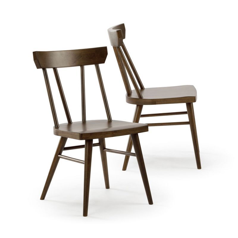 Walnut Brown Solid Wood Windsor Dining Chair Set of 2
