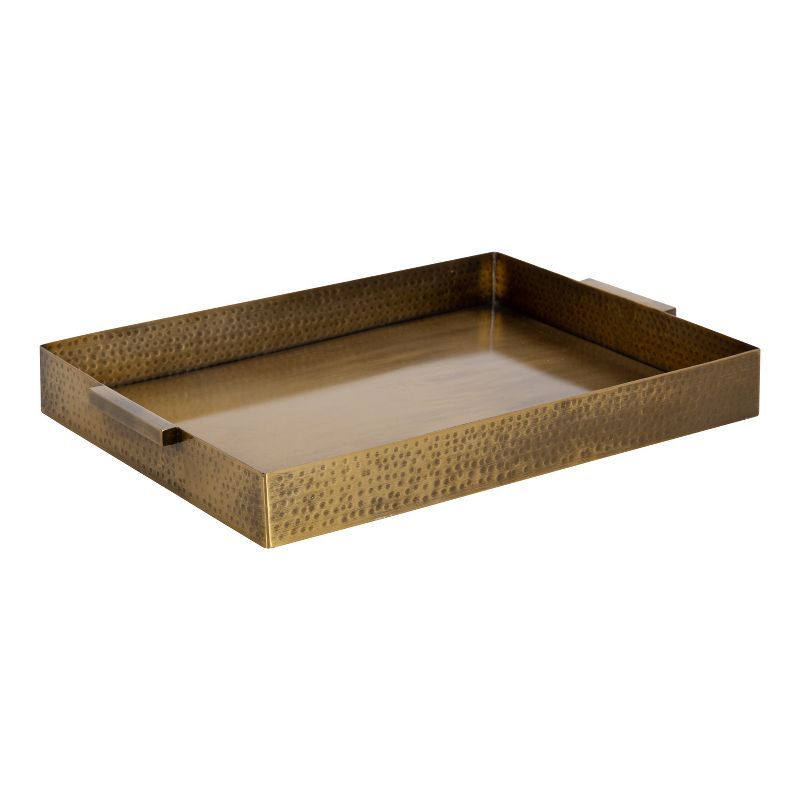 Samana Gold Hammered Metal Rectangular Tray with Minimalist Handles