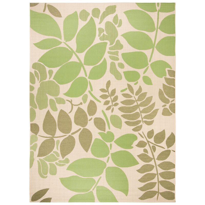 Cream and Green Floral Outdoor Area Rug 8' x 11'