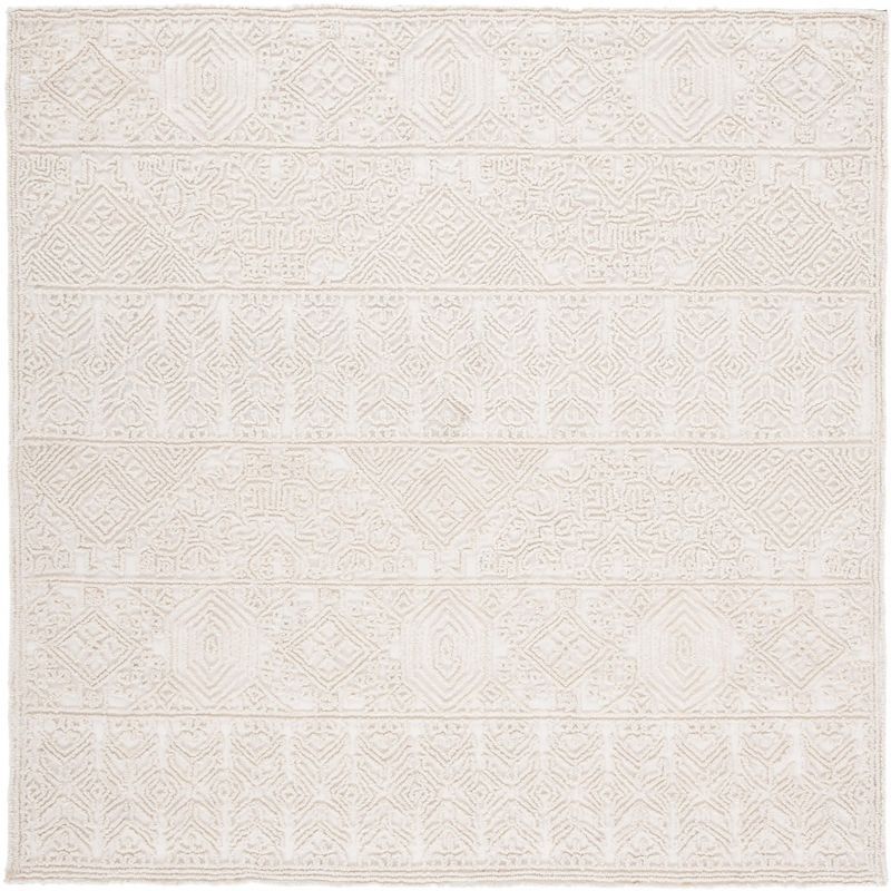 Ivory Hand-Tufted Wool Square Area Rug, 6'6" x 6'6"