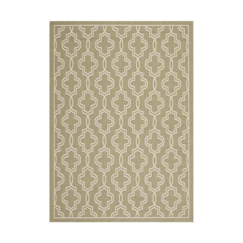 Handmade Green and Beige Geometric Rectangular Area Rug