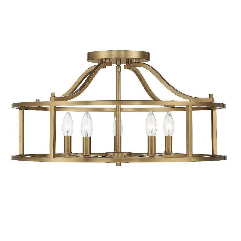Warm Brass Drum 5-Light Semi-Flush Mount Ceiling Fixture