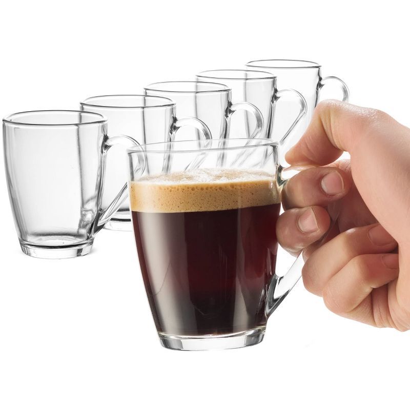 Bormioli Rocco Clear Glass Coffee Mug Set, 10.75 oz, 6-Pack