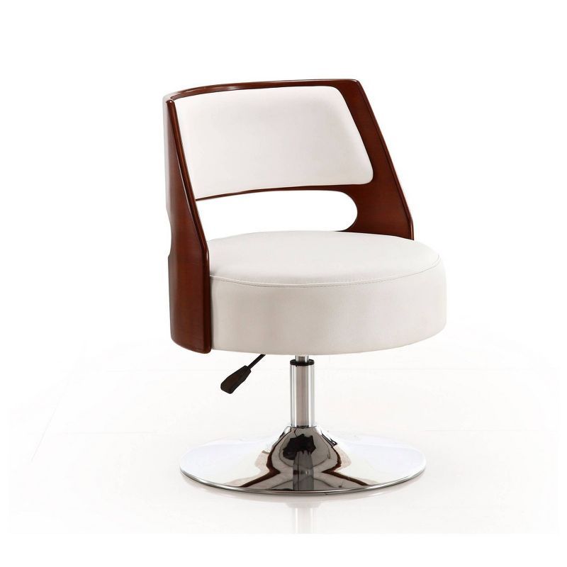 Salon Chic White Faux Leather Swivel Accent Chair with Metal Base