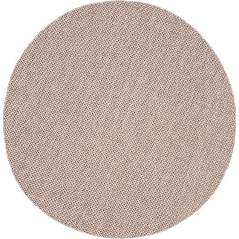 Beige and Brown Round Synthetic Outdoor Area Rug