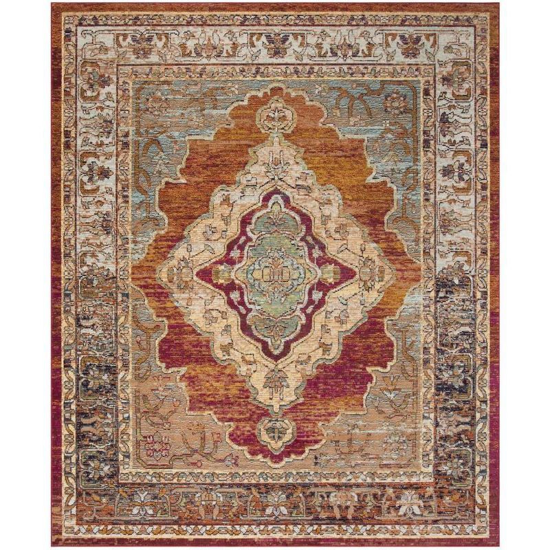 Reversible Oriental Rectangular Orange and Light Blue Synthetic Rug