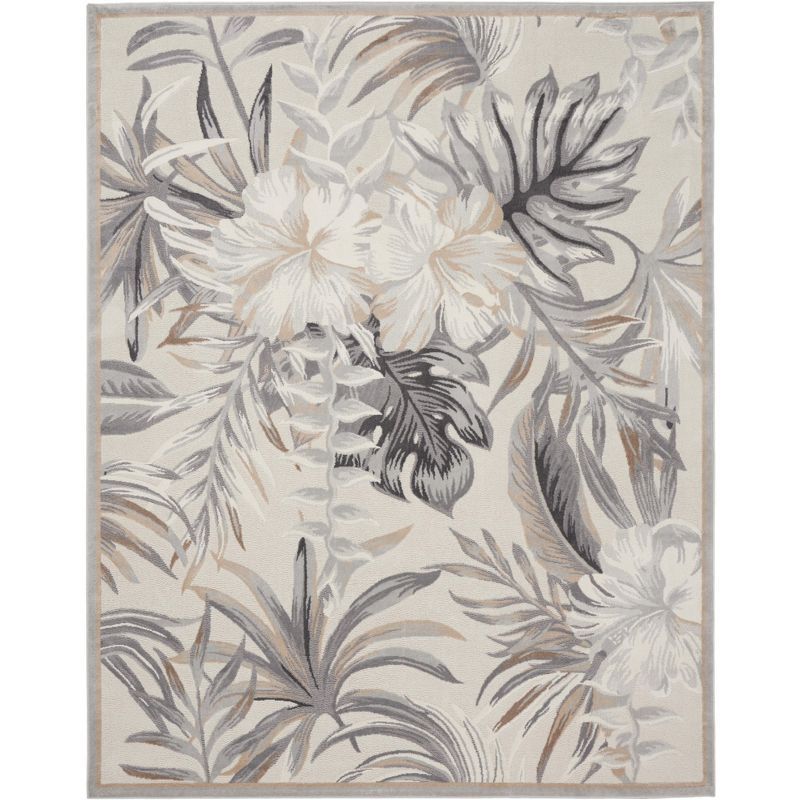 Ivory Elegance 8' x 10' Synthetic Tropical Botanical Area Rug