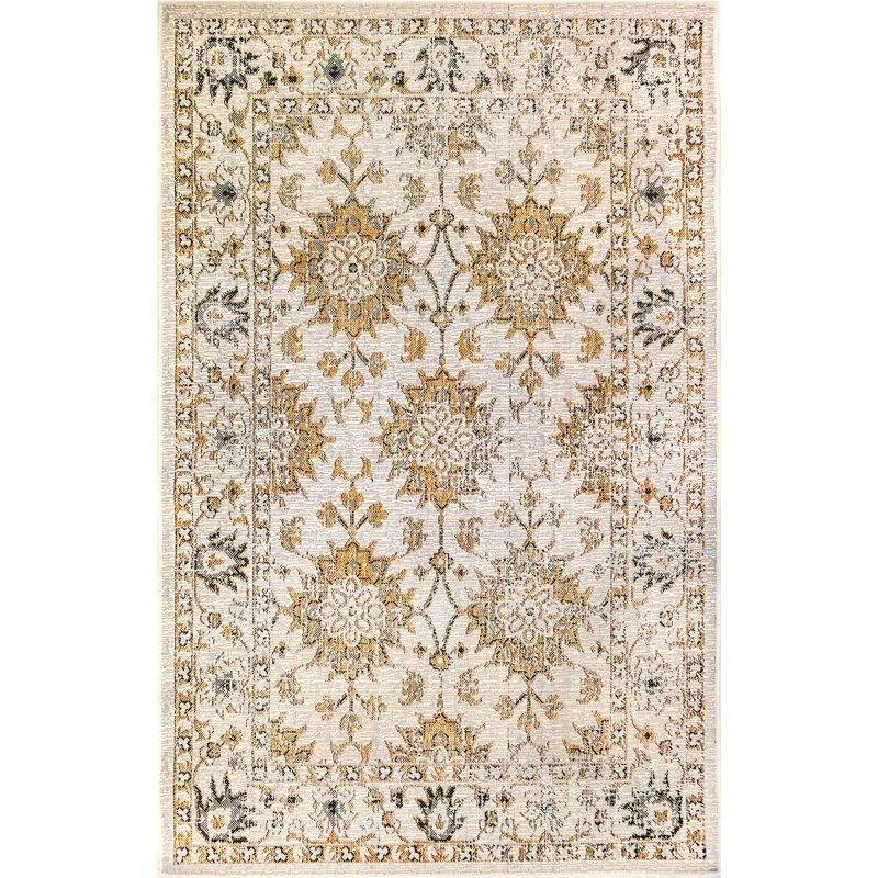 Carmel Sand Square Vintage Floral Flatwoven Synthetic Rug