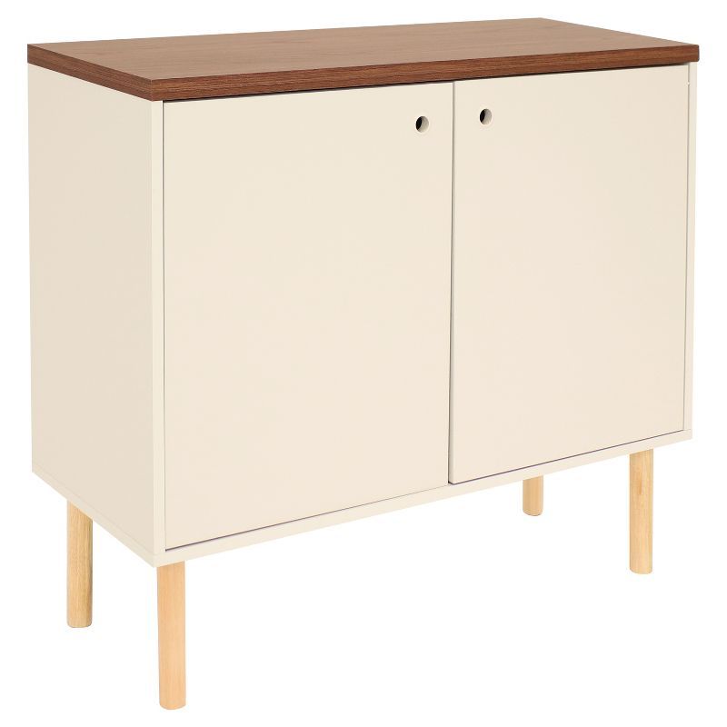 Latte Mid-Century Modern 2-Door Accent Cabinet with Eucalyptus Legs