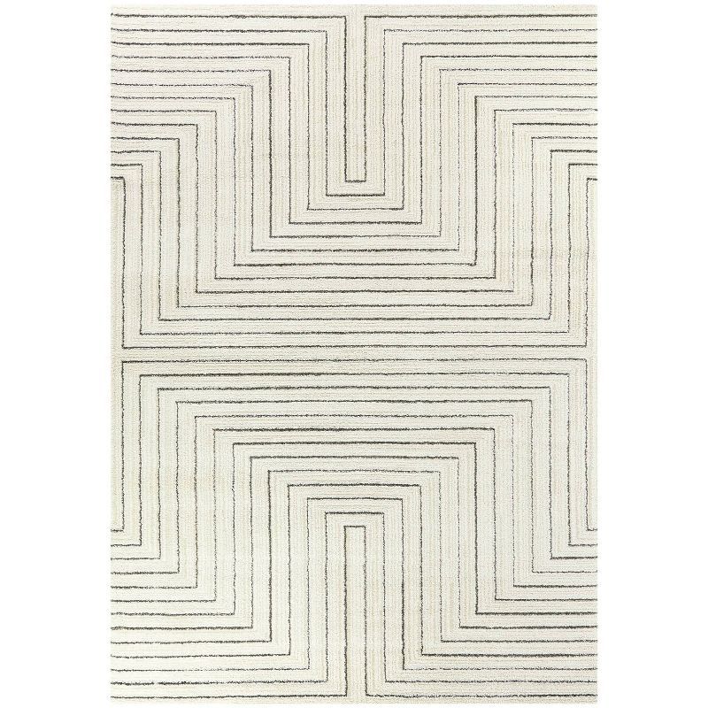 Luxurious Carmody Cream Geometric Synthetic Area Rug 5'3" x 7'