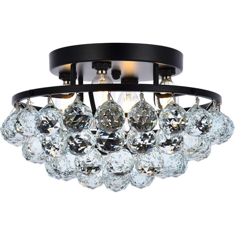 Corona 14-Inch Black and Crystal Flush Mount Light