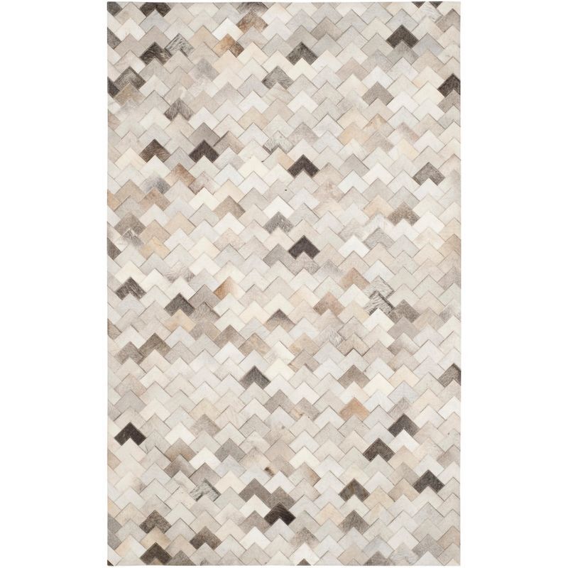 Contemporary Hand-Knotted Geometric Patchwork Cowhide Area Rug