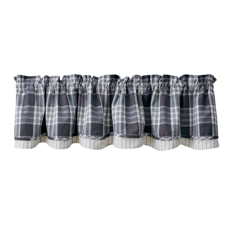 Slate and Cream Plaid Rod Pocket Valance 16''L