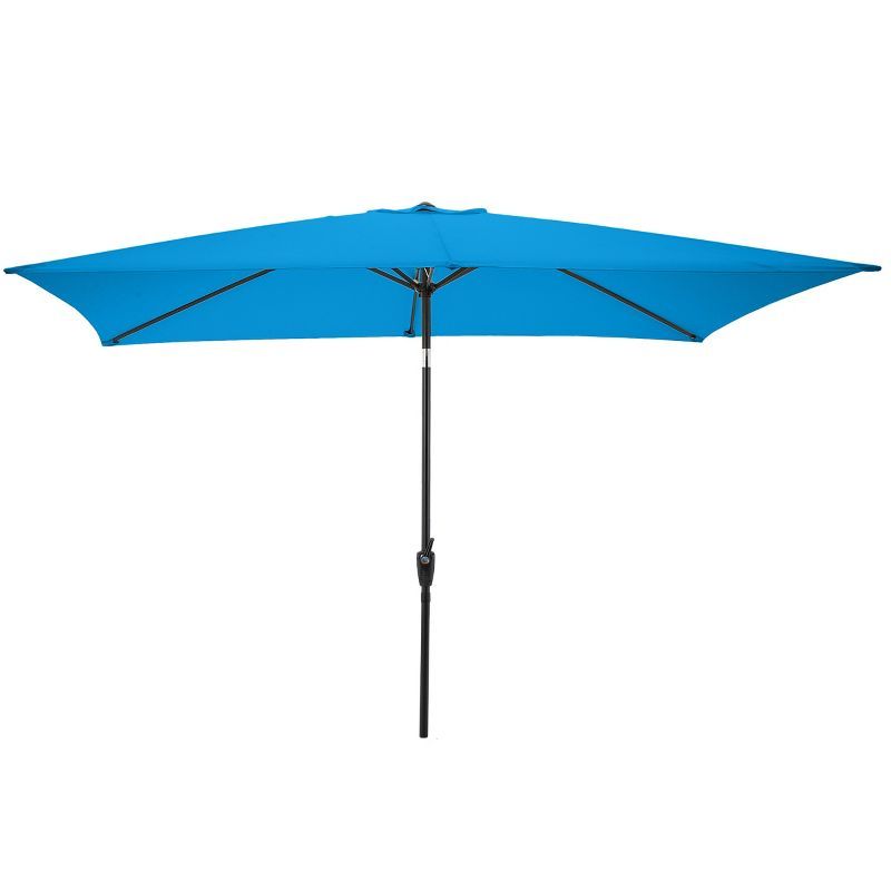 Bright Blue Rectangular Steel Frame Patio Umbrella with Crank and Tilt