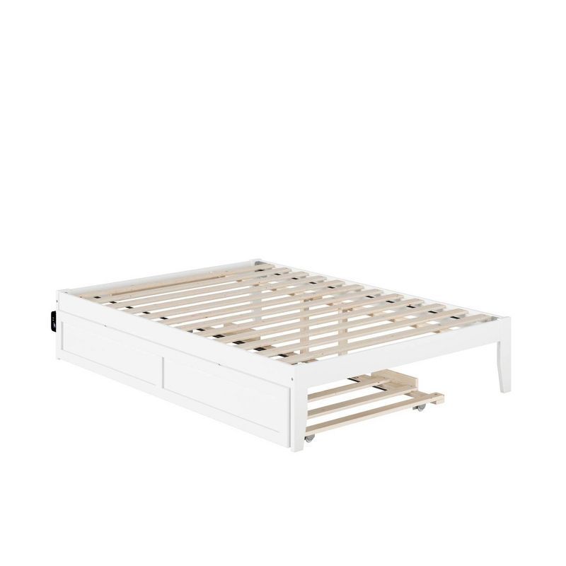 Elegant Full-Size White Platform Bed with Twin Trundle and USB Charging