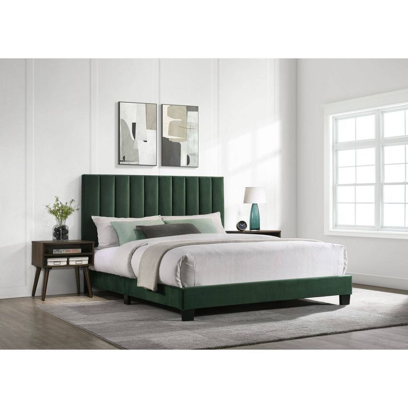 Emerald Green Upholstered Queen Platform Bed with Nightstands